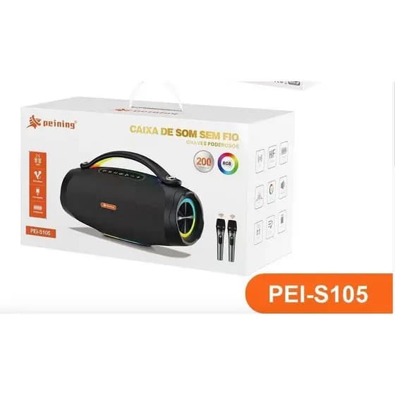 Caixa De Som Bluetooth Peining PEI-S105 C/2microfone Sem fio 200w RGB