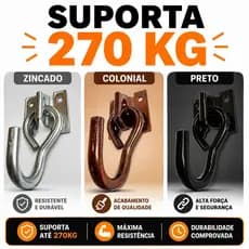 Gancho para Rede de Descanso Reforçado – Colonial, Zincado e Preto – Alta Resistência