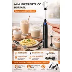 Mini Mixer Elétrico Portátil Recarregável USB Bivolt Batedor de Café Leite Drinks e Ovos