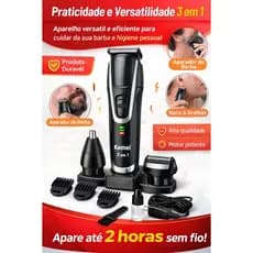 Aparador de Barba Elétrico 3 em 1 Kemei Recarregável Bivolt Barbeador Cortador de Cabelo Nariz