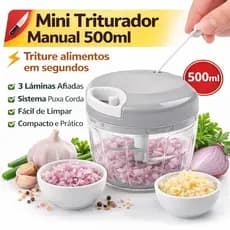 Mini Triturador Manual 500ml 3 Lâminas Processador de Alimentos Cozinha