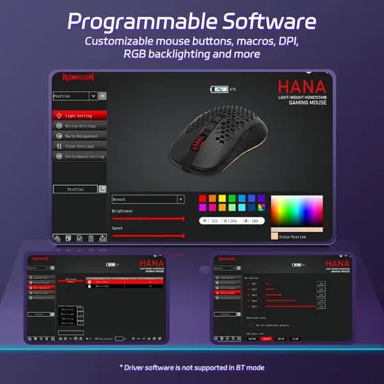 Mouse Gamer Redragon Hana Rgb Preto Sensor Paw3104 7200 Dpi Preto