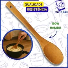 Colher de Bambu Premium Alta Qualidade Resistente e Durável Cozinha Restaurante Buffet