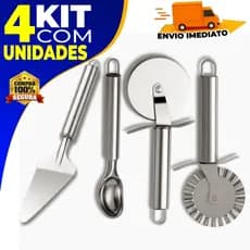 Kit 4 Peças Cortador Carretilhas De Massas Pastel e Pizza Colher De Sorvete e Espátula de Bolo