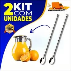 Kit 2 Colher Bailarina Para Suco Drinks Em Aço Inox 30cm Grande