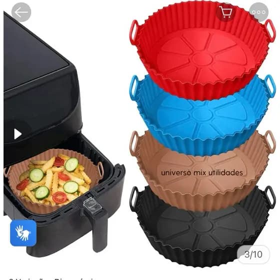 forma assadeira para fritadeira air fryer em silicone flexível lavável (03-005/06)