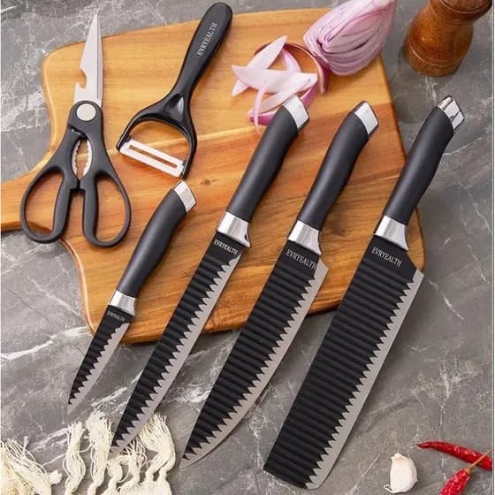 jogo kit 6 peças facas descascador tesoura profissional cozinha