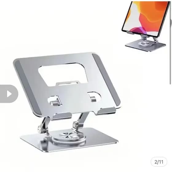 Suporte Alumínio de Mesa Base Rotatória Ajustável Dobrável 360º Para Tablets