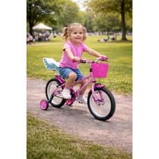 Bicicleta Aro 16 Infantil Feminina Com Rodinhas e Caderinha de Boneca