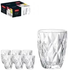Conjunto 6 Copos de Vidro Diamond 270ml agua suco vitamina jogo de 6 copos luxo