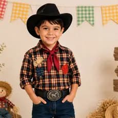 Kit Chapéu Camurça E Cinto De Couro Com Fivela Country Rodeio Infantil Festa Junina
