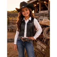 colete Courino De Franjas Boiadeira Country Festa Junina