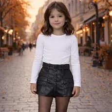 Shorts Saia Infantil Couro Fake Menina Com Cinto Short Saia Inverno Moda Blogueirinha
