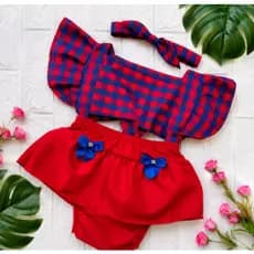 Romper Bebê Festa Junina Caipira Luxo Xadrez  GRÁTIS  Faixa de Cabelo