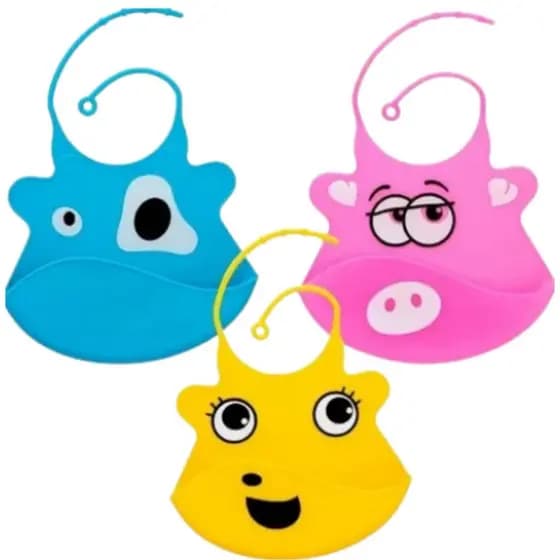 BABADOR DE SILICONE COM BOLSO CATA MIGALHAS IMPERMEÁVEL BEBE INFANTIL ALIMENTAÇÃO MAIS LIMPA 35CM