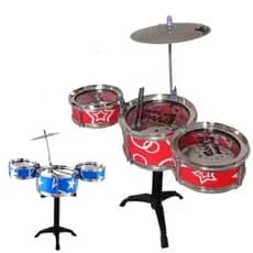 BATERIA INFANTIL 4PÇS MUSICAL INTERATIVO 3 TAMBORES ROCK PRATO BAQUETA COMPLETA MINIATURA 30/26/12CM