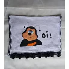 Pano de prato pintado a mão com barrado de crochê / pano de prato abelhinha / pano de prato pé de galinha