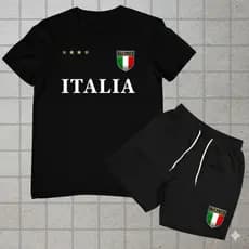 Kit Conjunto ITALIA Camiseta Preta Algodão e Short Preto Masculino Casual Moderno