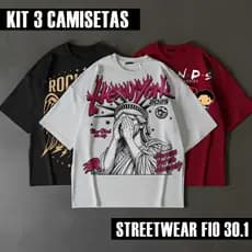 Kit 3 Camisetas T-shirts Streetwear Cores Variadas Estampas Aleatórias Surpresa Camisas 100% Algodão