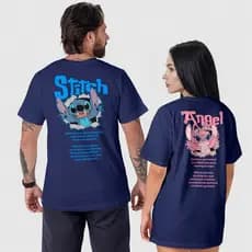 Kit 2 Camisetas Casal Stitch e Angel Algodão 100% Camisa Moda Presente Casal Look Conjunto Lilo Stitch