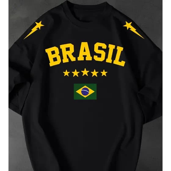 Camiseta Brasil Copa Seleção Oversized Estampada Street Algodão