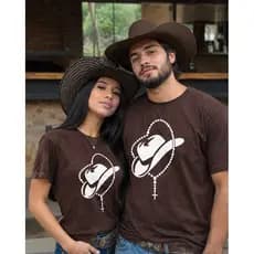 Kit Camisetas Casal Country Chapéu Cowboy Terço Cristão Agro Rodeio Masculina Feminina