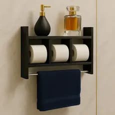 Nicho Porta Papel Toalha e Condimentos Potes Cozinha Banheiro 100% MDF PRETO TX 15mm Tubo Metal Montado
