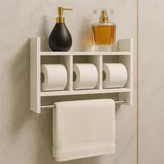 Nicho Porta Papel Toalha e Condimentos Potes Cozinha Banheiro 100% MDF BRANCO TX 15mm Tubo Metal Montado