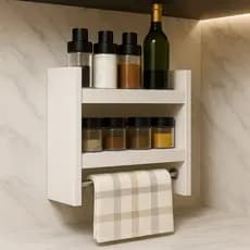 Nicho Porta Papel Toalha e Condimentos Potes Cozinha Banheiro 100% MDF BRANCO TX 15mm Tubo Metal