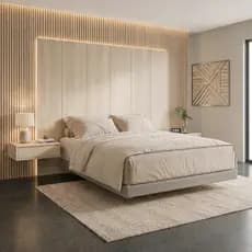 Base Cama Box 1,60 Japonesa Flutuante Cais Casal Queen Tecido Linho Bipartida Tatame Pés Ferro Aço Carbono Bege e Cinza