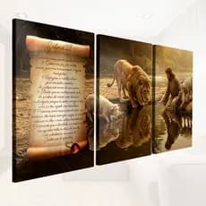 KIT 3 QUADROS DECORATIVOS MDF LEÃO JESUS CRISTO SALMO 23 Moldura Para Quarto Sala Escritório