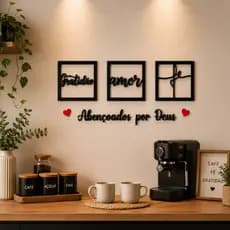 Kit 3 Quadros Decorativos + Frase  ABENÇOADOS POR DEUS  Frase de Parede Quarto Ou Sala
