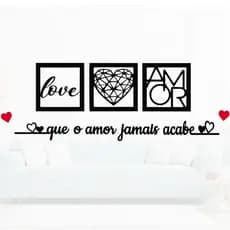 Kit 3 Quadros Decorativos + Frase Que o Amor Jamais Acabe Frase de Parede Quarto Ou Sala