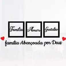 Kit 3 Quadros Decorativos + Frase Família Abençoada Por  Deus Frase de Parede Quarto Ou Sala