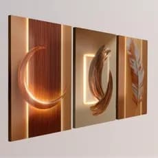 Quadros Decorativos Abstratos Dourados 3 Peças Luxo Moderno sala quarto escritório