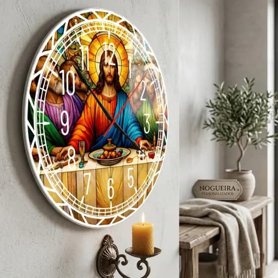 Relógio de Parede Decorativo Santa ceia em MDF Moderno Minimalista Sala Quarto Cozinha