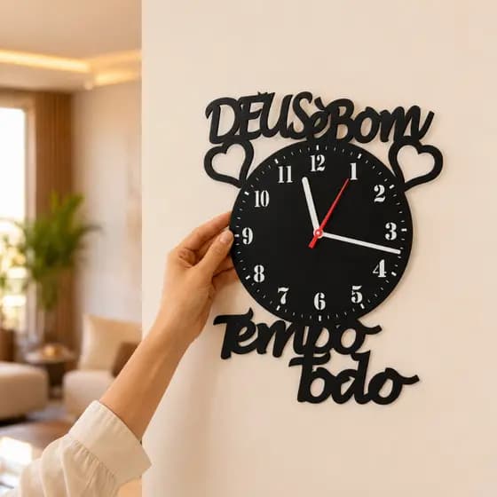 Relógio de Parede Decorativo Deus é Bom o Tempo Todo Moderno Minimalista Sala Quarto Cozinha