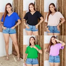 BLUSA FEMININA COM ELASTICO NA CINTURA TECIDO DUNA GOLA V 01