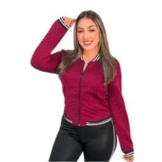 JAQUETA FEMININA BOMBER DE METALASSE COM CINTA LISTRADA