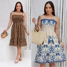 VESTIDO FEMININA ESTAMPADA ELASTEX COM ALÇA ELEGANTE