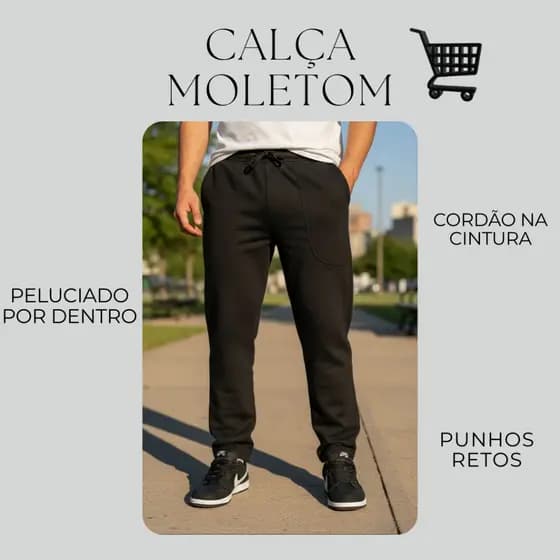Calça De Moletom Adulto Sem Punho Com Cordão - Moletom Premium Peluciado  Elegante Inverno Primavera Outono