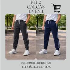 kit 2 Calças De Moletom Juvenil Com Punho - Moletom Premium - Escolar Peluciado Elegante