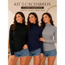 Blusa Feminina Manga Longa Cacharrel Gola Alta Segunda Pele PREMIUM