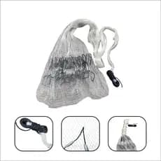Tarrafa Média Semi-Artesanal de Fio 0,40 Malha 25mm Nylon Com Corda E Chumbo Pesca