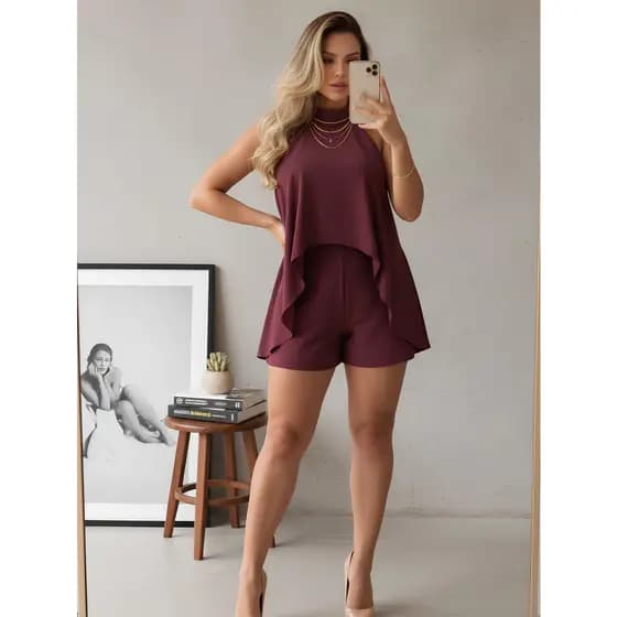 Macaquinho Vestido Feminino Frente Única Solto Costas Abertas