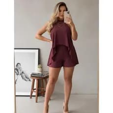 Macaquinho Vestido Feminino Frente Única Solto Costas Abertas