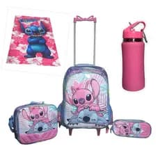 kit Mochila STITCH em 3D com Rodinhas 3D + Lancheira Térmica + Estojo + Toalha Escolar GARRAFA DE Água