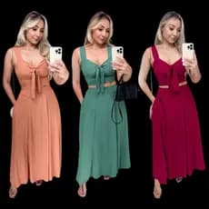 Conjunto Feminino cropped e Saia com bolço