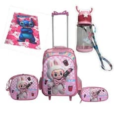 Kit Mochila LABUBU em 3D com Rodinhas + Lancheira Térmica + Estojo + Toalha Infantil