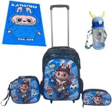 Kit Mochila LABUBU em 3D com Rodinhas   + Lancheira Térmica + Estojo + Toalha Infantil Escolar + Garrafa de Água